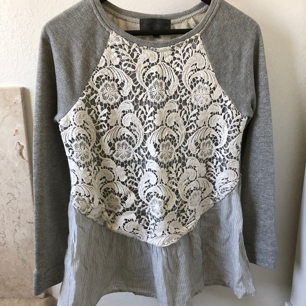 Anthropologie Grey Lace Shirt